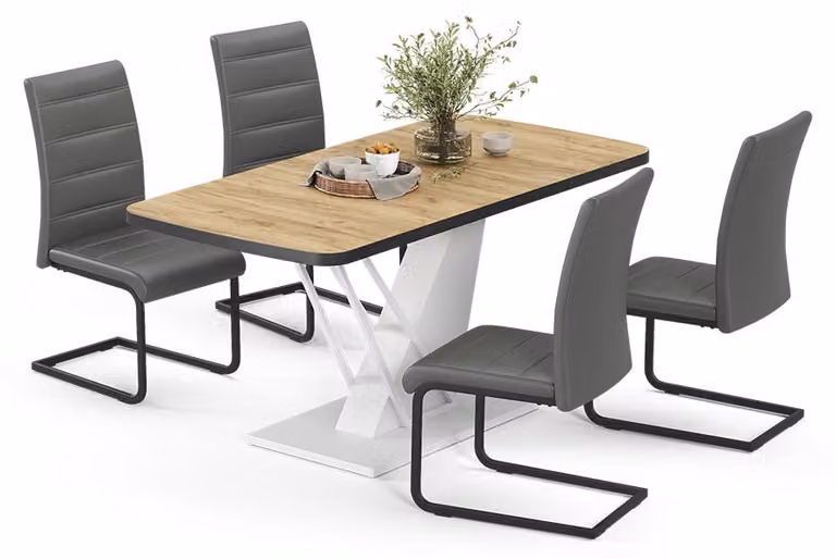 Set di tavoli da pranzo Vicco Fenaro Rovere dorato/Bianco 120 x 80 cm con 4 sedie da sala da pranzo, grigio, Model 62993