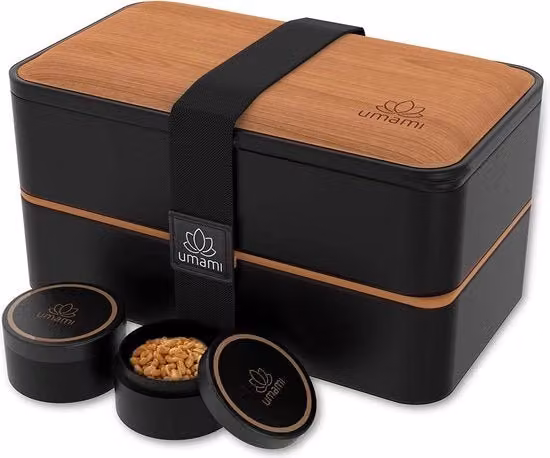 Scatola da picnic Umami con divisori e posate, contenitore ermetico per il pranzo lavabile in lavastoviglie e utilizzabile in microonde, disponibile in nero, bianco, blu e rosa