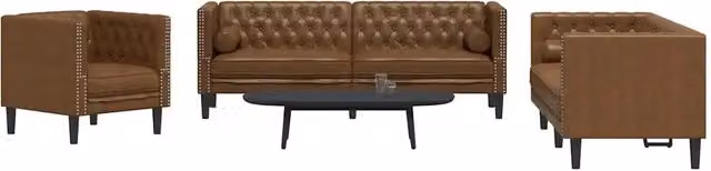 Set di Divani Chesterfield vidaXL in Similpelle Marrone con Cuscini per Soggiorno – 1