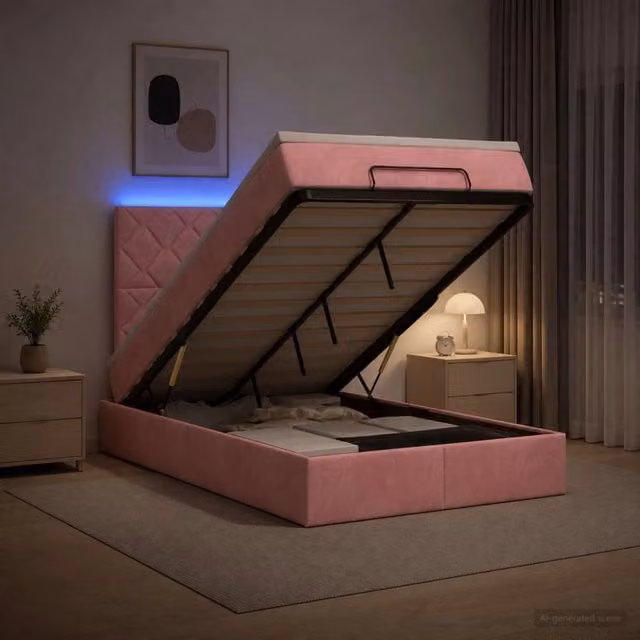 Letto Ottomano con Materasso e Illuminazione LED vidaXL in Velluto Rosa e Bianco L/P/H: 200 x 120 x 88 cm