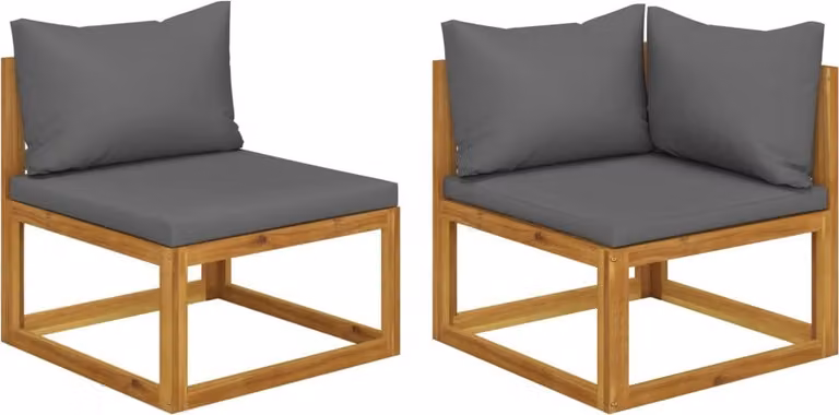 Set Divani da Giardino 2 pz con Cuscini Grigio Scuro in Acacia