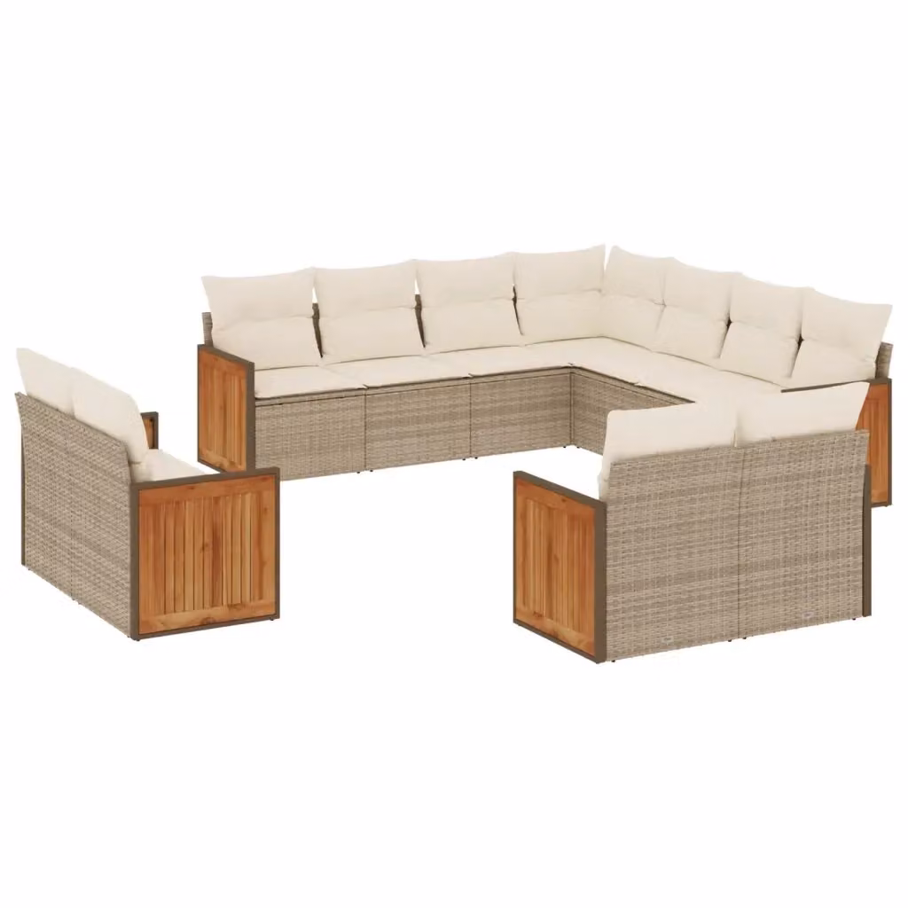 Set di divani da giardino VIDAXL in polyrattan con cuscini beige, 11 pezzi, design moderno a L – 2