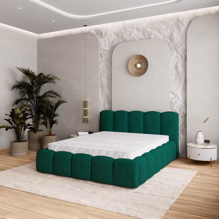 Letto imbottito Masseno FALINA K 200x200 cm, letto imbottito con cassetti - Verde, KRONOS 19