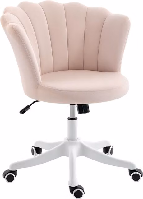Sedia da ufficio girevole HOMCOM in velluto rosa e bianco con schienale a petalo e ruote, regolabile e moderna per home office