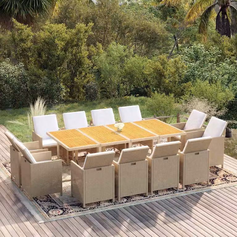 Set da pranzo da giardino vidaXL in legno di acacia e polyrattan beige e bianco con 13 pezzi