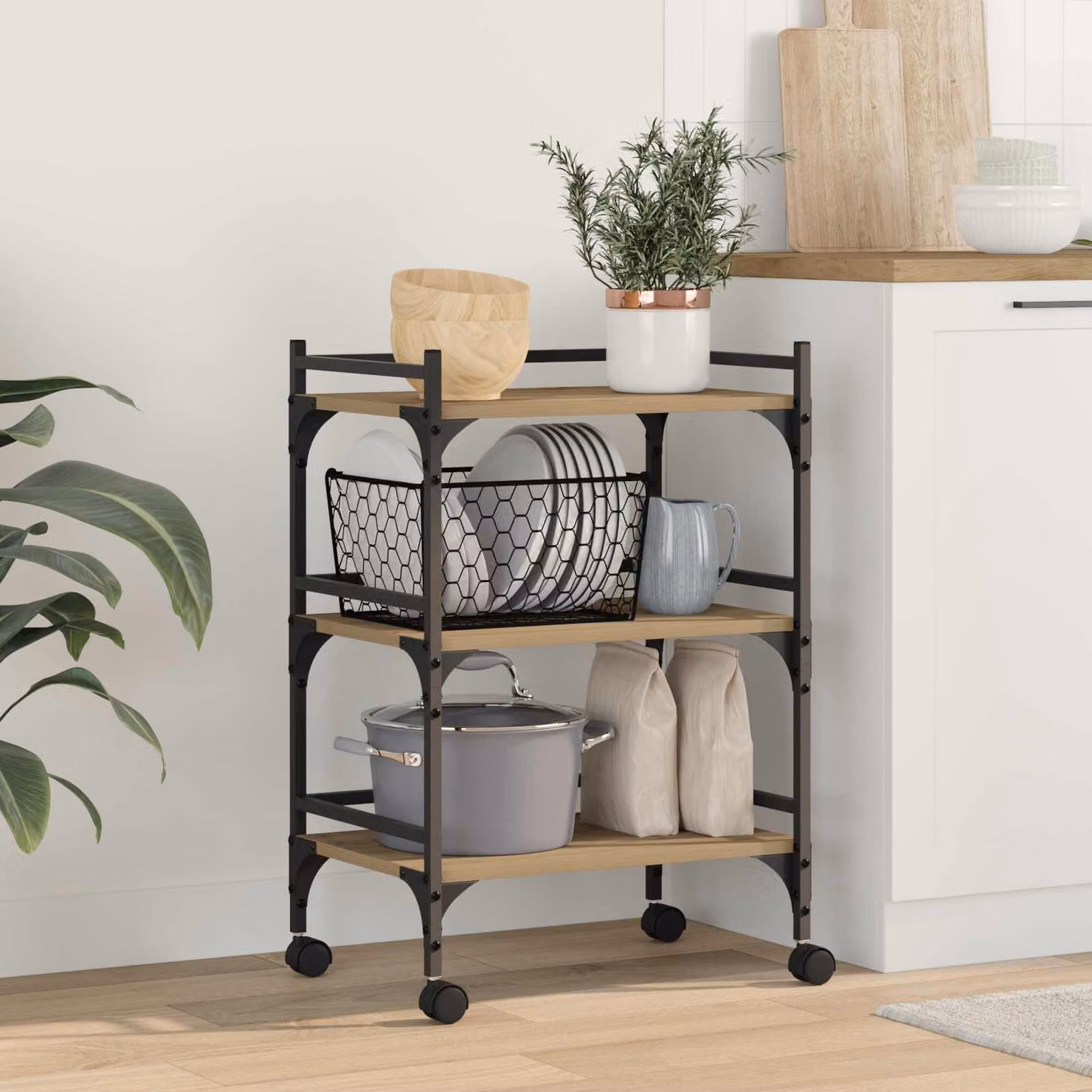Carrello da cucina industriale vidaXL in legno e metallo marrone L/P/H: 50 x 35 x 75.5 cm