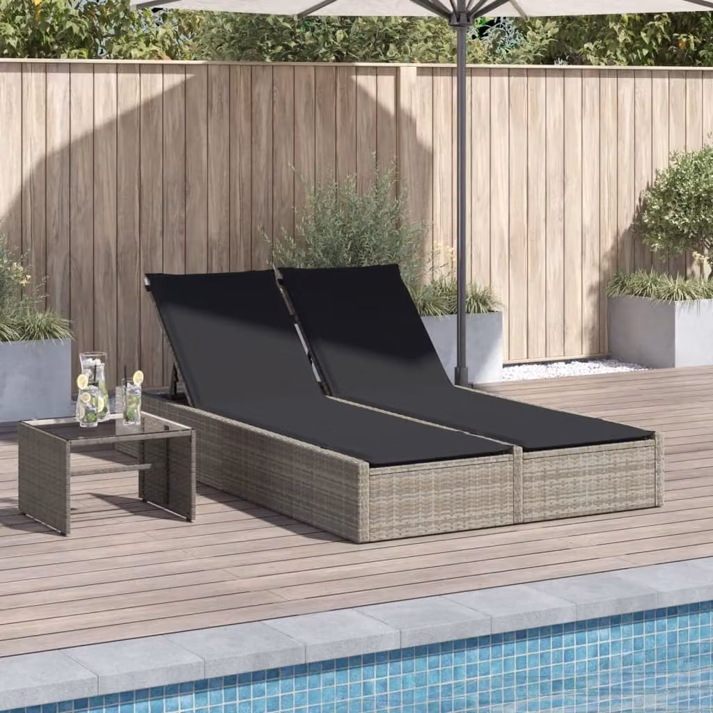 vidaXL Lettino Prendisole Doppio con Cuscini in Polyrattan e Acciaio Grigio Chiaro