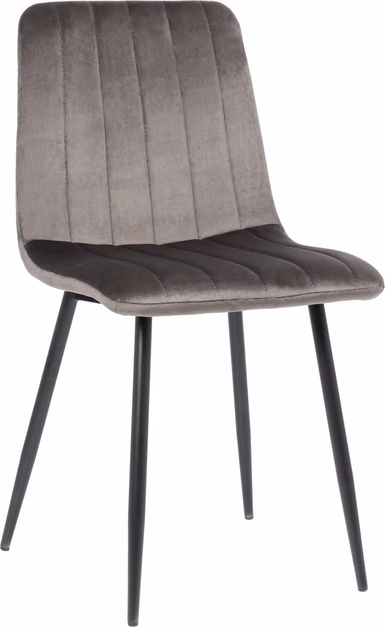 Sedia da pranzo imbottita Dijon, con cuciture decorative e protezioni per il pavimento, colore grigio. Materiale: velluto