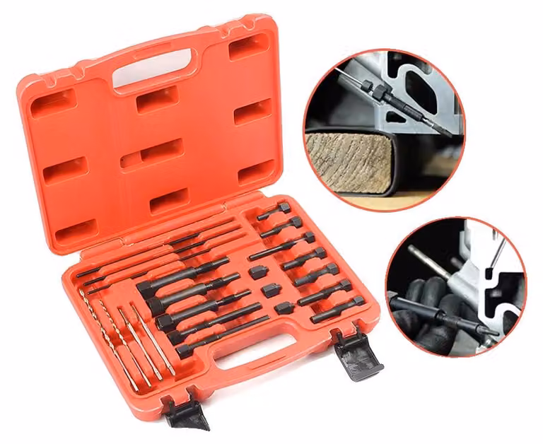 Set di estrattori per candele di accensione, composto da 22 pezzi, compatibile con filettature M3, M8 e M10, realizzato in acciaio, con custodia compatta e design intuitivo
