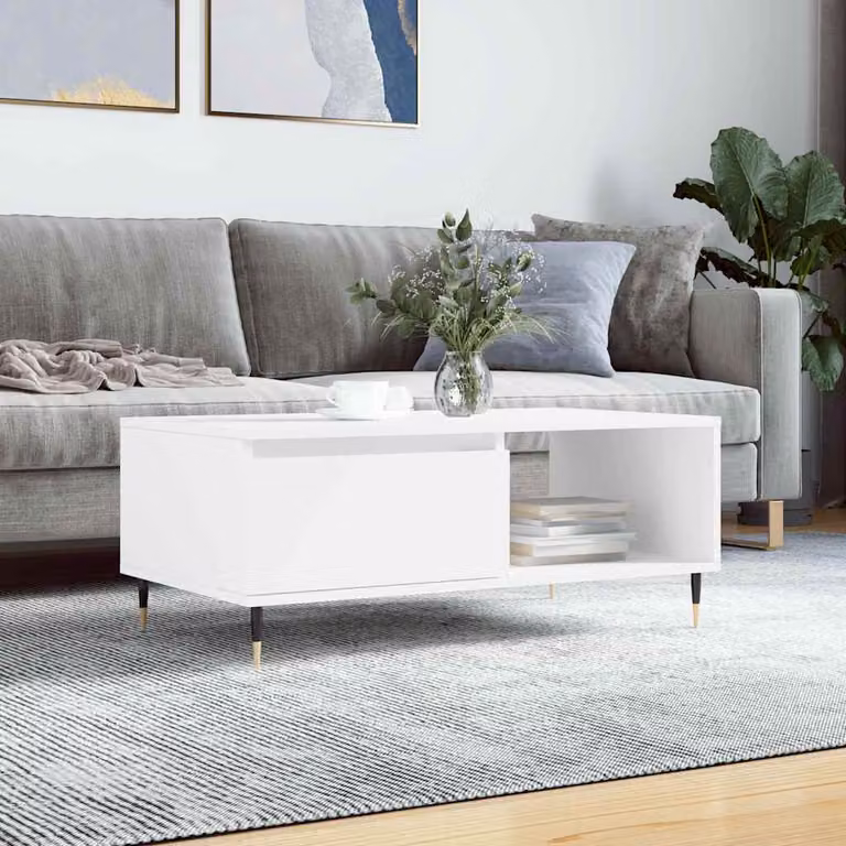 vidaXL Tavolino da Salotto Moderno Bianco in Legno e Metallo L: 90 cm, P: 50 cm, H: 36,5 cm
