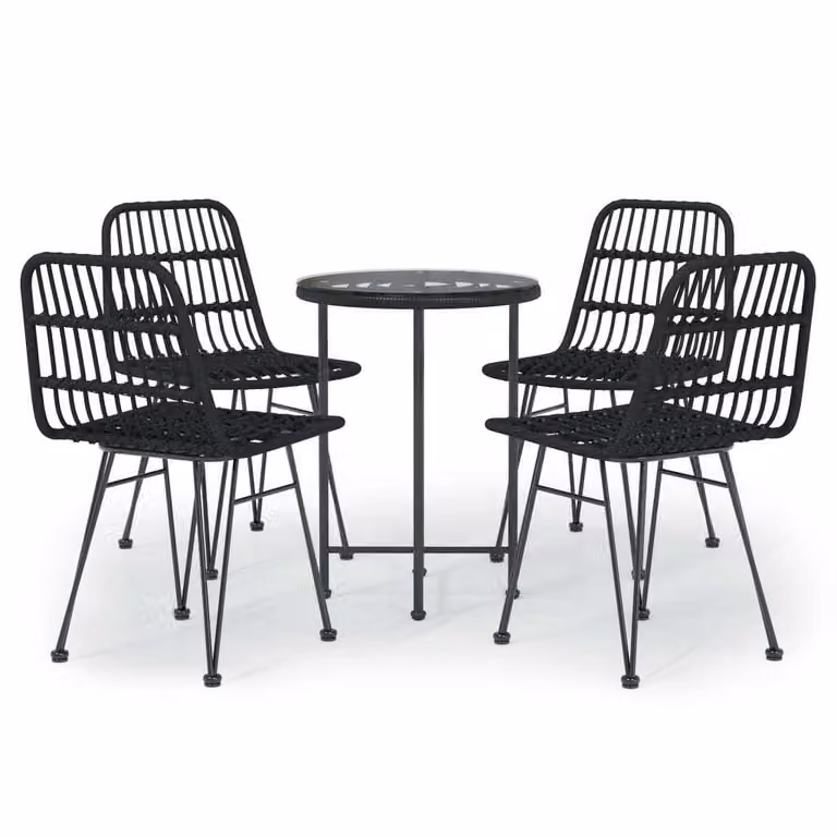 Set da Pranzo da Giardino 5 pz Nero in Polyrattan