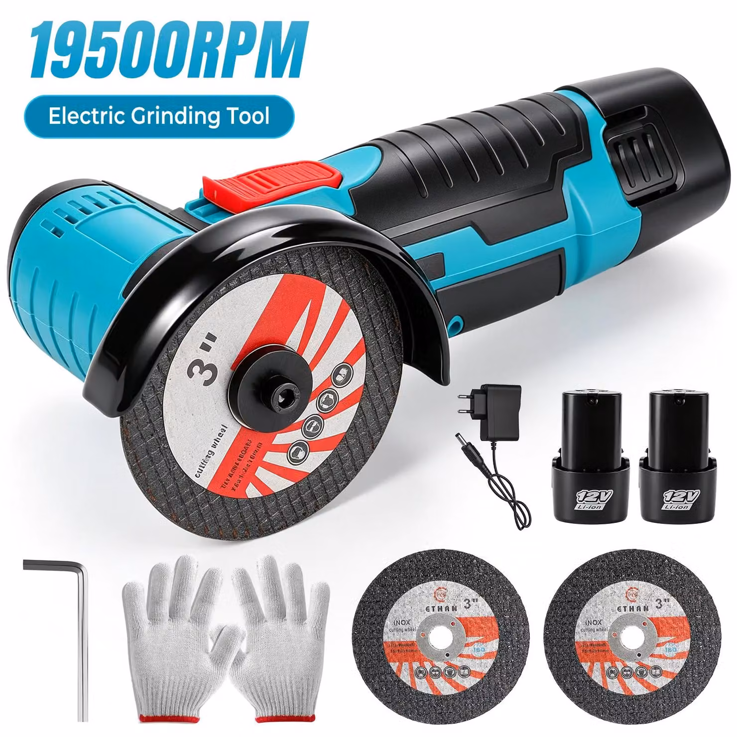 Smerigliatrice angolare compatta – smerigliatrice a batteria – 19.500 giri/min – batteria al litio – 2 batterie incluse – per smerigliatura, taglio e lucidatura