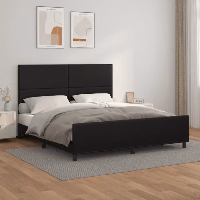 Giroletto con Testiera-Struttura Letto con testiera Nero 160x200 cm in Similpelle 777041