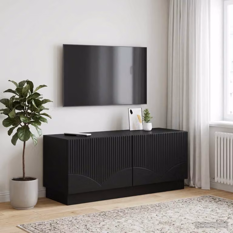 Mobile TV moderno vidaXL in legno MDF nero opaco con scomparti multimediali