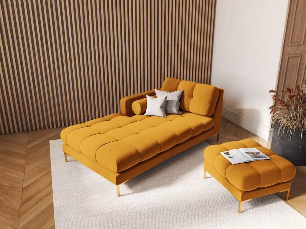 Chaise longue sinistra Bali di Cosmopolitan Design in velluto giallo L: 164 cm, P: 102 cm, H: 75 cm – 2