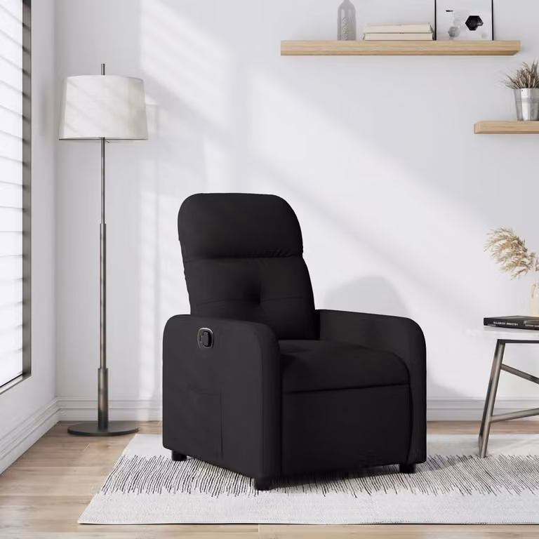 vidaXL Poltrona Reclinabile Relax in Tessuto Nero con Braccioli e Meccanismo Manuale