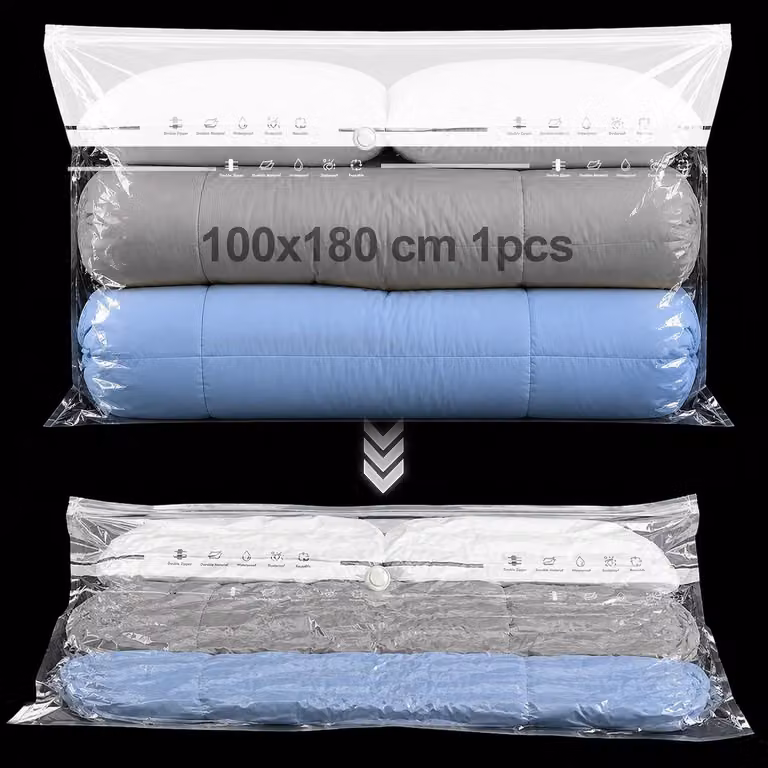 Sacchetti sottovuoto per piumoni, dimensioni 100 x 180 cm, riutilizzabili, senza pompa