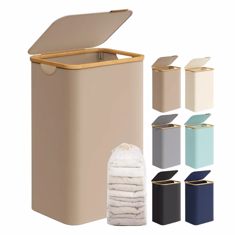 Cesto Portabiancheria con Coperchio, Marrone Cammello / 90L (1 Scomparti)