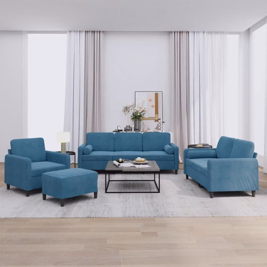 Maison Exclusive - Set divano 4 pezzi con cuscini in velluto blu
