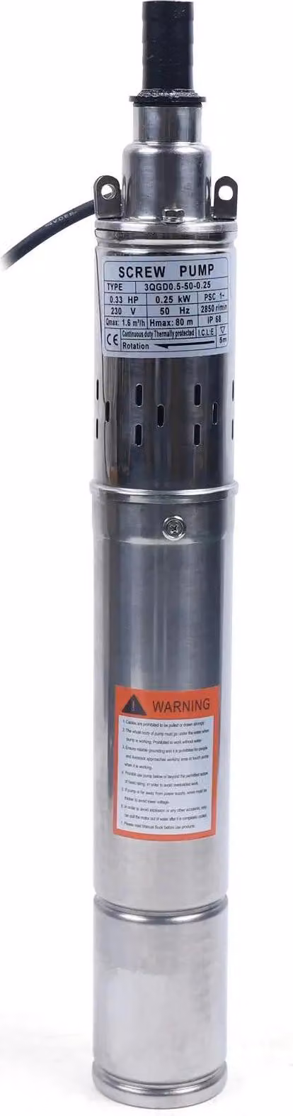 Pompa per pozzi profondi - Pompa a vite sommergibile - 250 W - 7,6 cm - 220 V - Spina UE