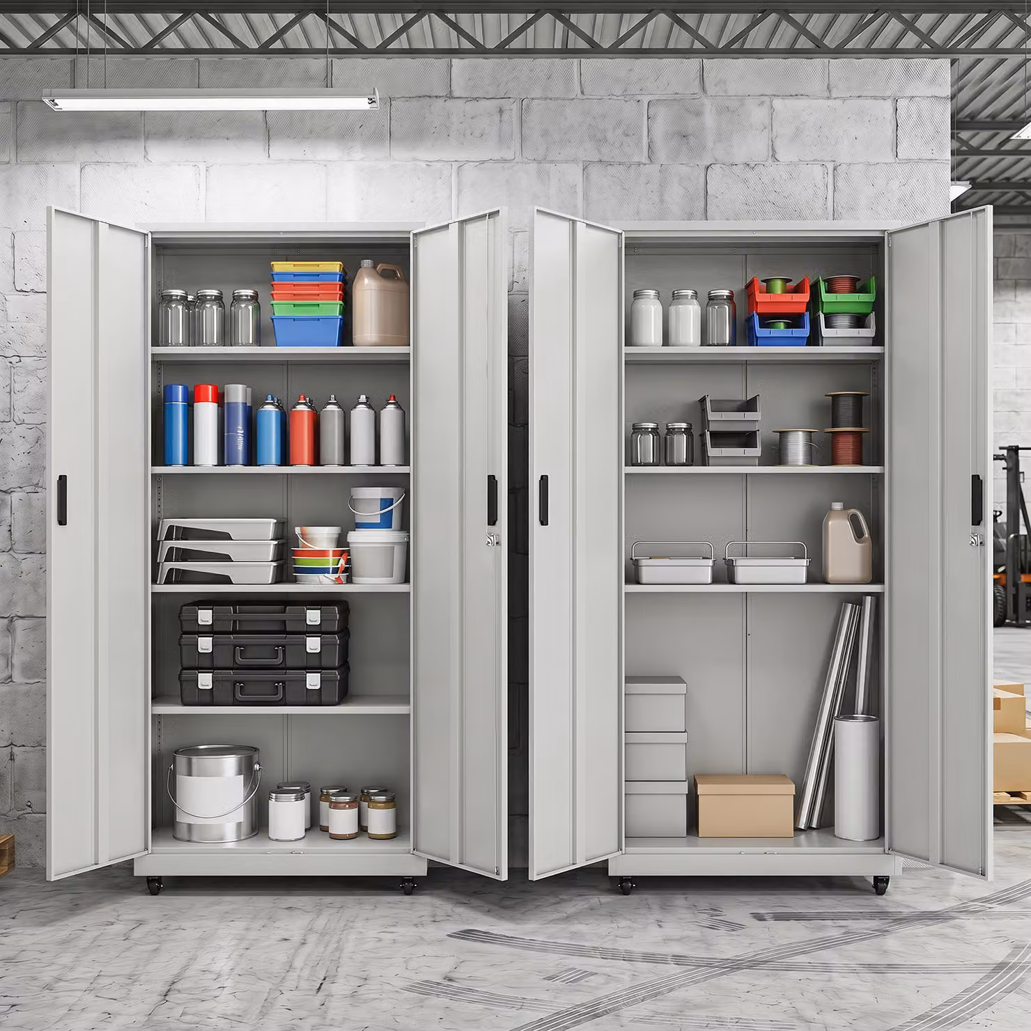 Armadio archivio Costway in acciaio con 5 ripiani regolabili e 2 ante, mobile credenza con ruote bloccabili per ufficio e garage, Grigio