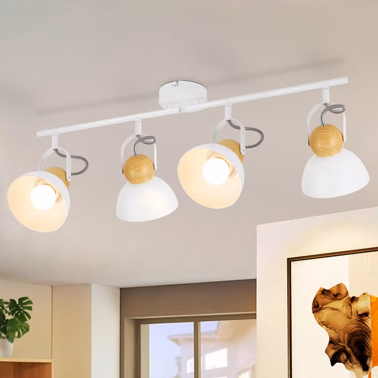 ZMH faretto da soffitto bianco vintage 4 fiamme plafoniera soggiorno faretto da soffitto retrò E27 lampada da cucina orientabile 350° faretto industriale in metallo per cucina corridoio camera da letto sala da pranzo