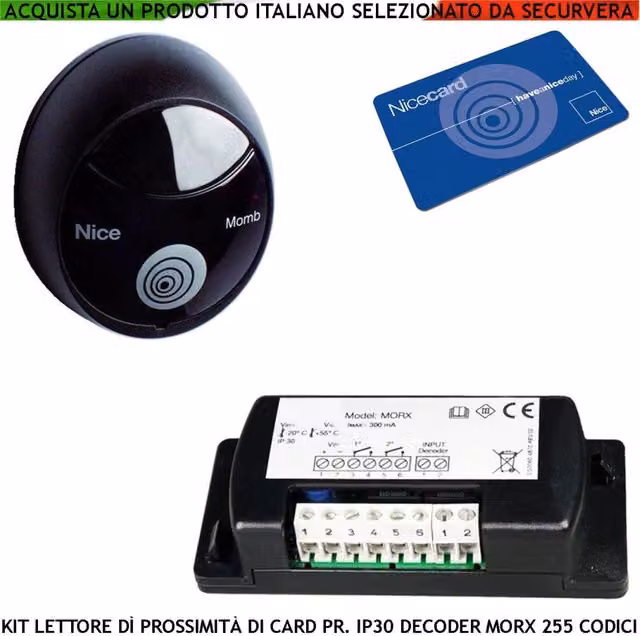 Lettore di Card Magnetica e RFID Securvera Bluebus con Grado di Protezione IP55, Colore Rosso e Nero, Capacità 255 Codici, Alimentazione 24 V e 2 Uscite Relè