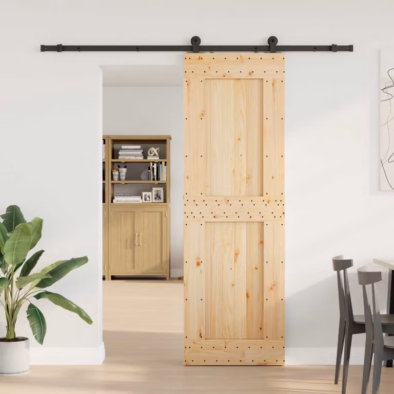 Porta scorrevole moderna vidaXL NARVIK in legno e acciaio, colore Naturale e Nero, L: 70 cm, H: 210 cm