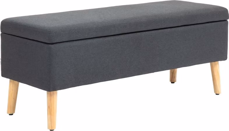 Divano imbottito Moonbite con spazio contenitore, dal design scandinavo, panca da letto con coperchio ribaltabile dall'aspetto simile al lino, gambe in legno robusto, dimensioni 110 × 39 × 45 cm, materiale: poliestere, colore: grigio scuro