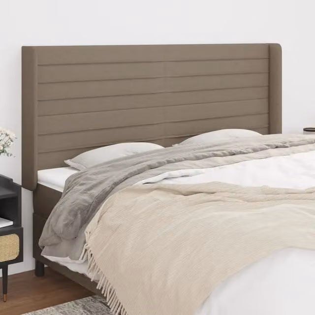 Testiera ad orecchio vidaXL in tessuto beige con struttura in legno e larice L: 203 cm, P: 16 cm, H: 118-128 cm – 1