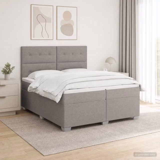 Letto box spring moderno vidaXL con materasso a molle pocket e base contenitore con illuminazione sottostante e porta USB, L/P/H: 200 x 200 x 140,5 cm