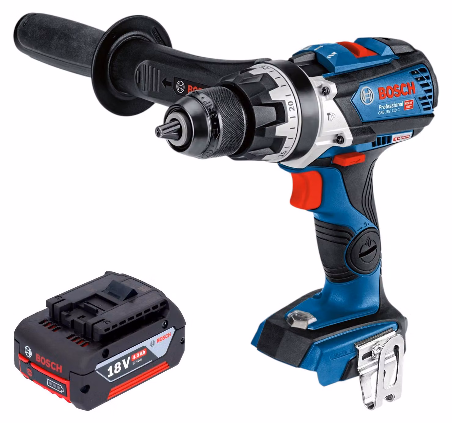Bosch GSB 18V-110 C Professional: avvitatore a percussione a batteria 18 V 110 Nm brushless + 1 batteria da 4,0 Ah - senza caricabatterie