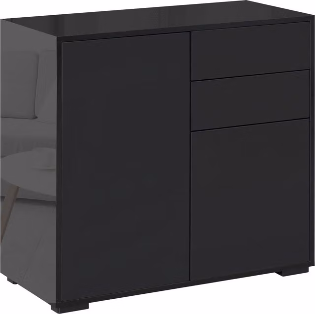 HOMCOM Armadio contenitore con 2 cassetti, 2 ante, con sistema di sicurezza anti-ribaltamento, per soggiorno, camera da letto, 79 x 36 x 74 cm, Nero
