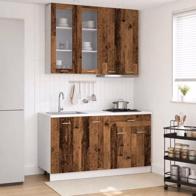 Unità cucina moderna vidaXL in legno e vetro marrone con ante in vetro e ripiani interni L/P/H: 100 x 46 x 80 cm – 1