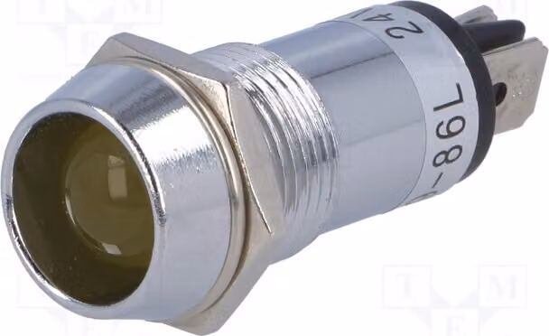 1 spia di controllo: LED 24VDC, diametro di montaggio: Ø14,2mm, concava, grado di protezione IP40, materiale: ottone, modello: R9-86L-01-24YELL