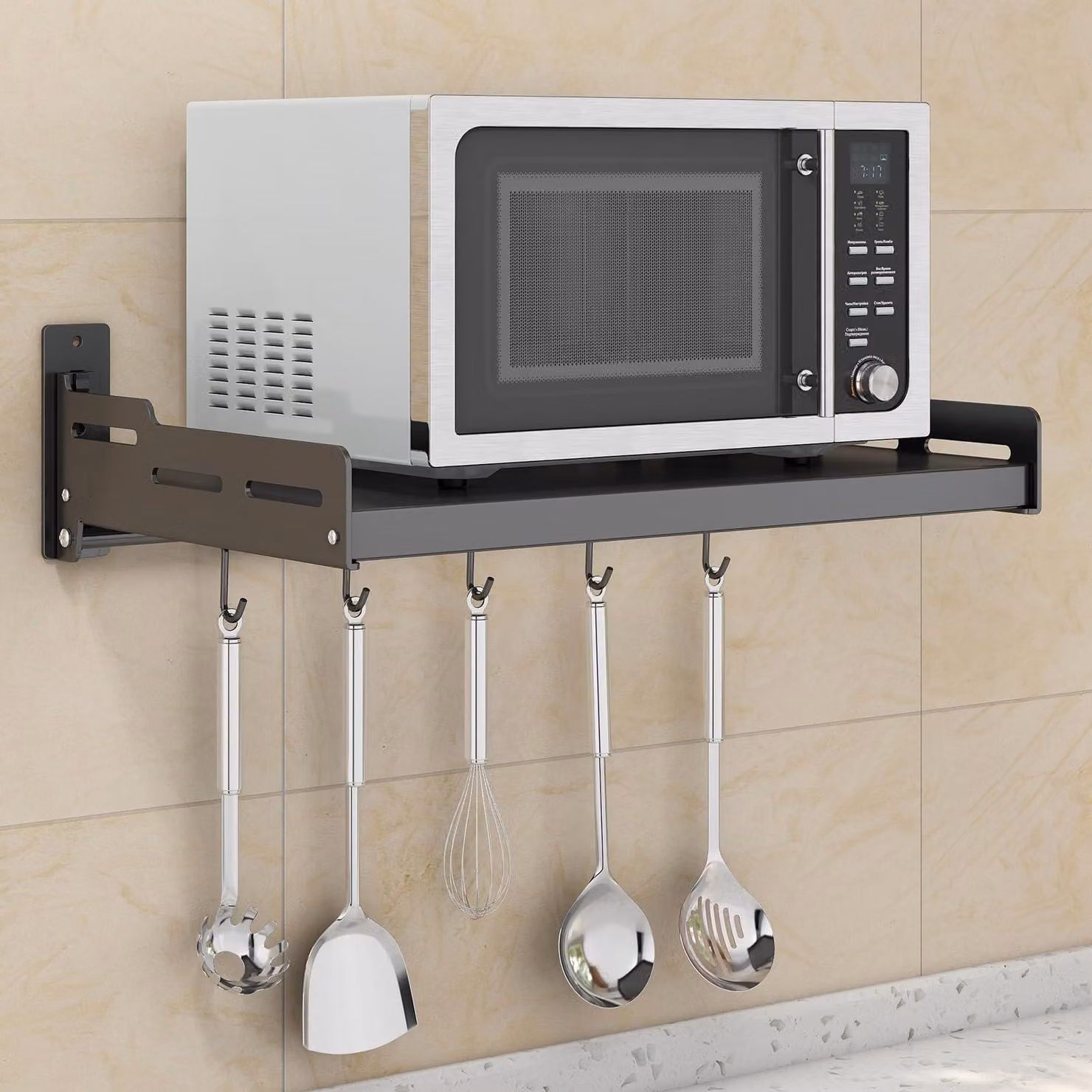 Mensole a parete con 5 ganci, dimensioni 52 x 36 x 14,5 cm, ideali per la cucina
