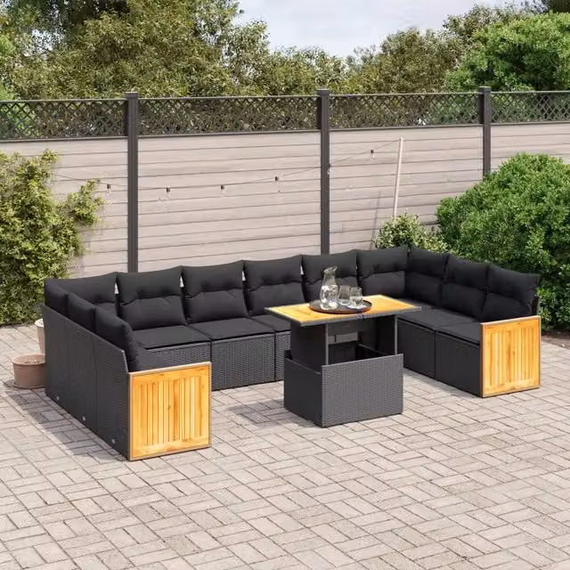Set di divani da giardino VIDAXL in polyrattan nero con 11 pezzi e cuscini inclusi – 1