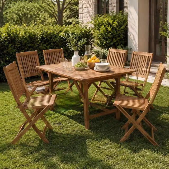 Folding Garden Chairs, Set Of 6, Made Of Solid Acacia Wood