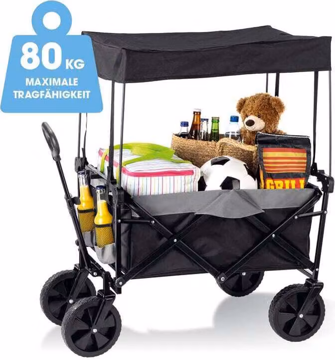 Carrello a mano EASYmaxx con tetto - pieghevole - antracite/nero
