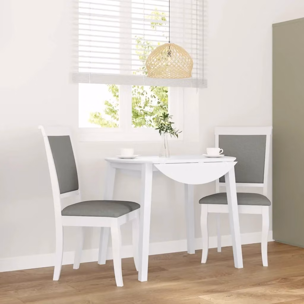 Set di 2 sedie da pranzo moderne in legno di Hevea bianco e grigio con seduta in tessuto – 2