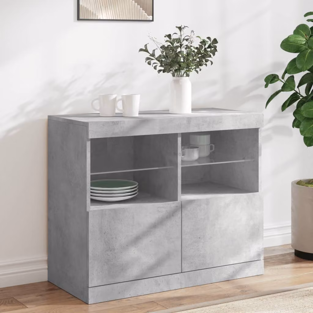 Credenza moderna vidaXL con luci LED in grigio cemento L: 81 cm, P: 37 cm, H: 67 cm