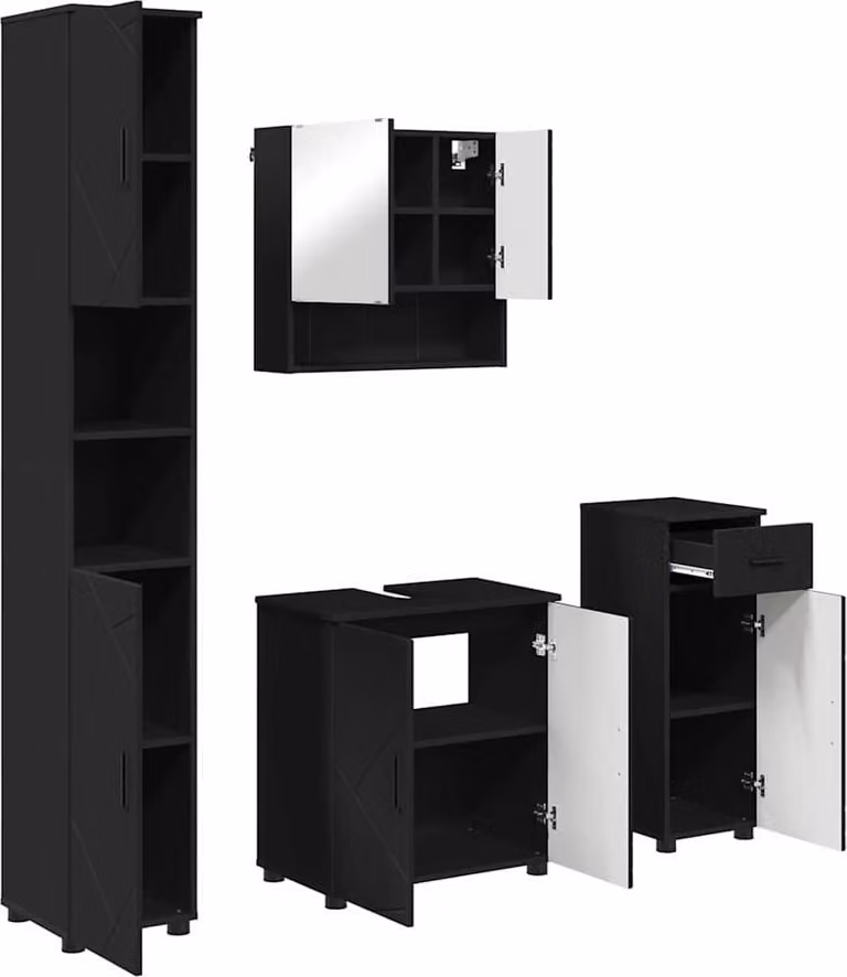 SYFAX™ Set di mobili per il bagno con cassetto con porta 4 pcs Nero