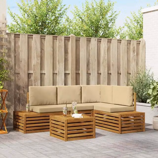 5 pz Set di divani da esterno Naturale e Beige 3375448