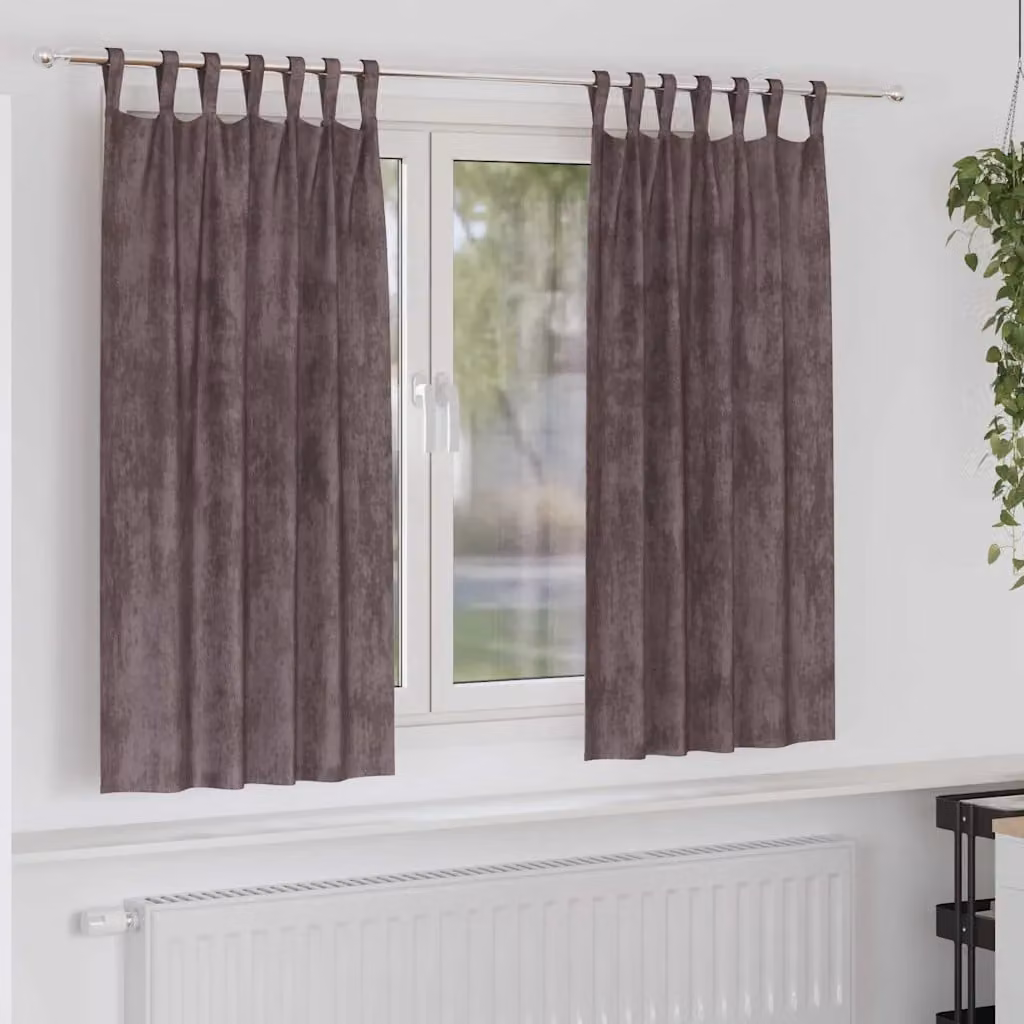 Set di 2 tende in velluto vidaXL marroni con isolamento termico e oscuramento, L: 140 cm, H: 175 cm