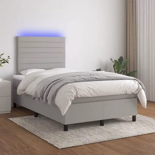 Letto con Materasso a Molle e Illuminazione LED vidaXL, Grigio Chiaro, L/P/H: 120 x 200 x 128 cm