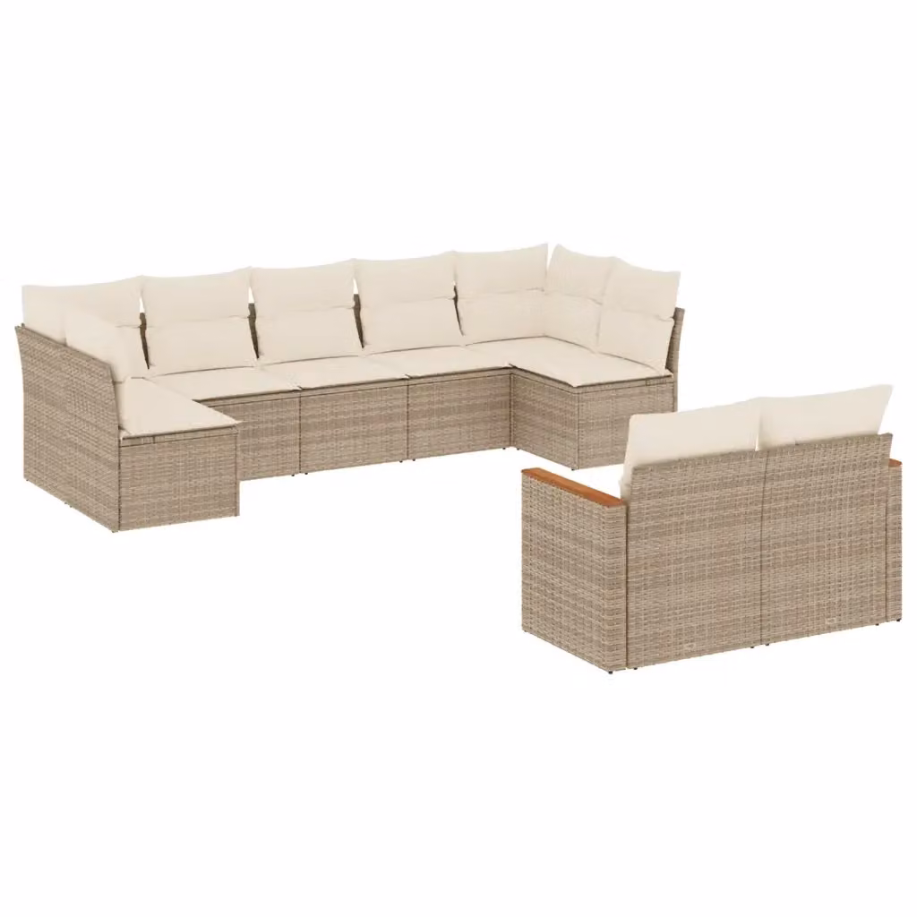 vidaXL Set Divano da Giardino 9 pz Moderno in Polyrattan con Cuscini Beige e Struttura in Acciaio Verniciato a Polvere – 2