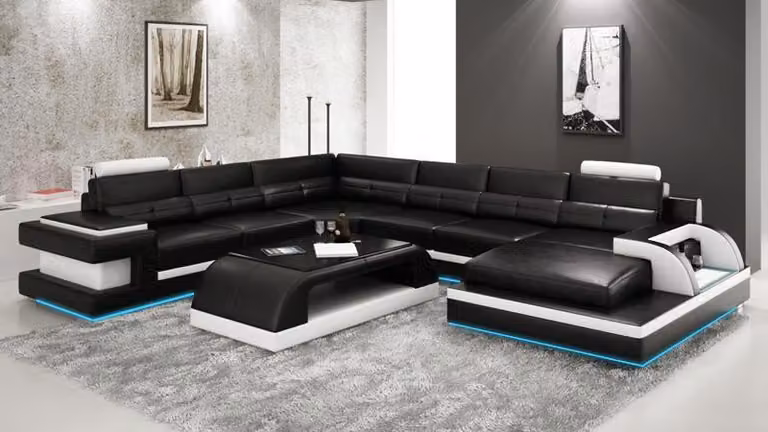 Moderne Ecksofa Couch Polster Eckgarnitur Wohnlandschaft Sofa Eck Garnitur + USB