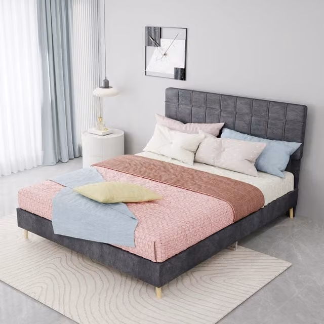 Letto moderno in velluto grigio con struttura in legno CIPACHO L 140 x P 200 cm