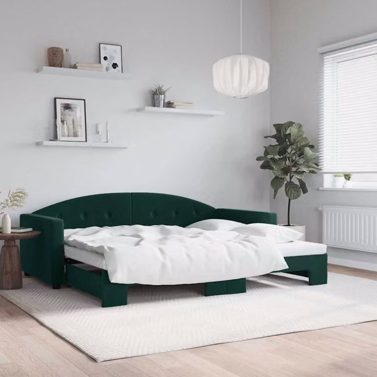vidaXL Divano Letto con Letto Estraibile in Velluto Verde Scuro L/P/H: 222 x 90 x 75 cm
