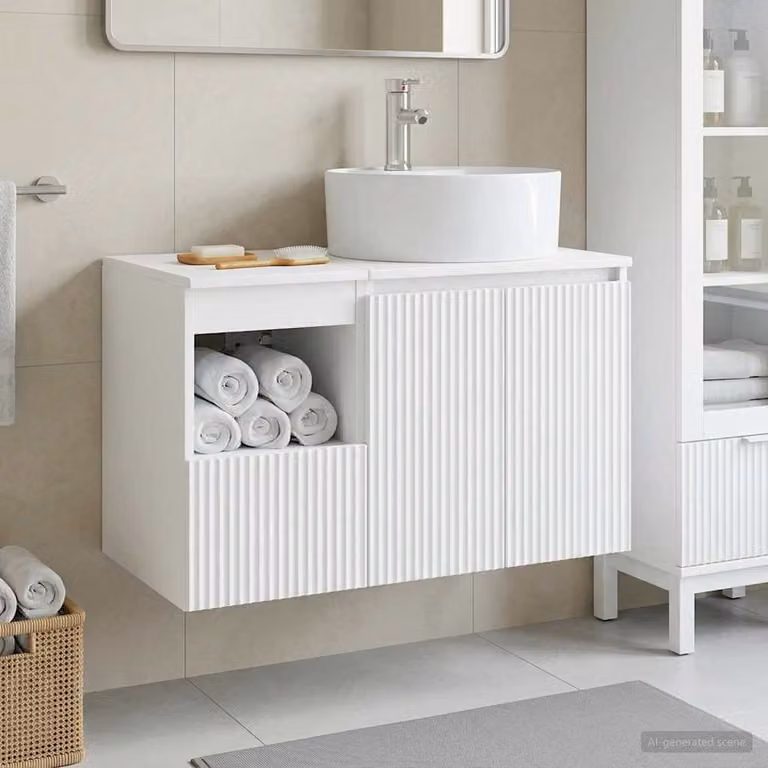 Set di mobili per il bagno vidaXL composto da mobile lavabo e pensile a parete, colore bianco opaco, in MDF, design moderno